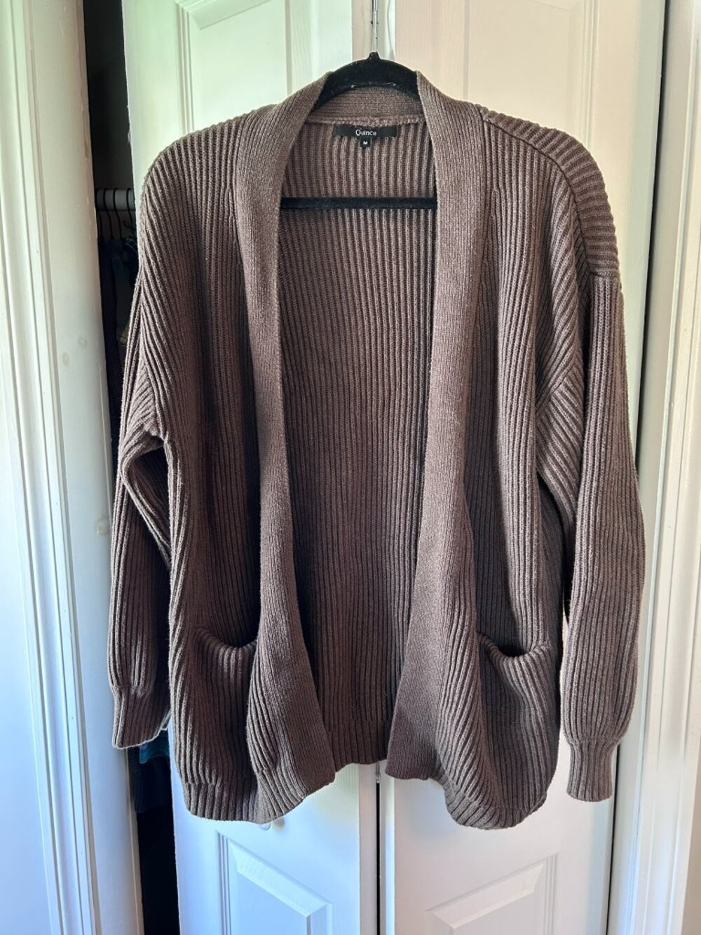 Quince 100% Organic Cotton Oversized Cardigan, M, Brown